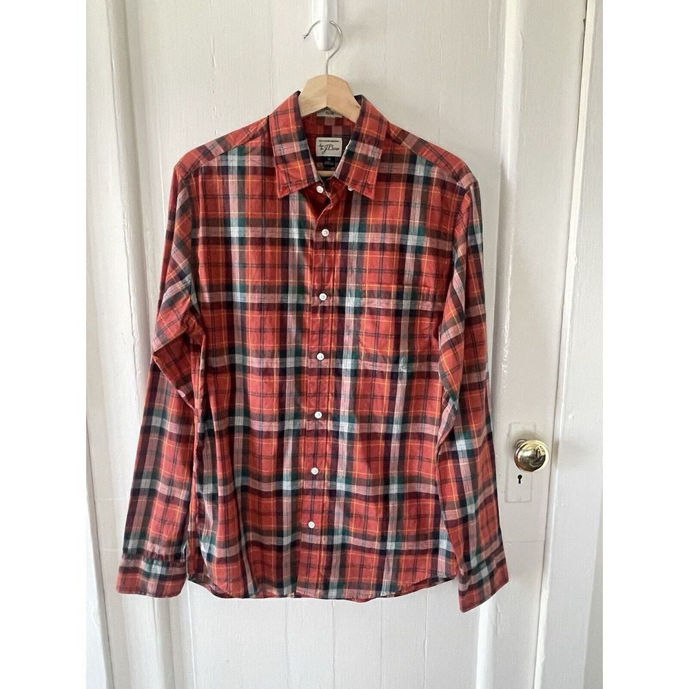 J.Crew Slim Fit Oxford Shirt Red Plaid Men M 100% Cotton Preppy Classic